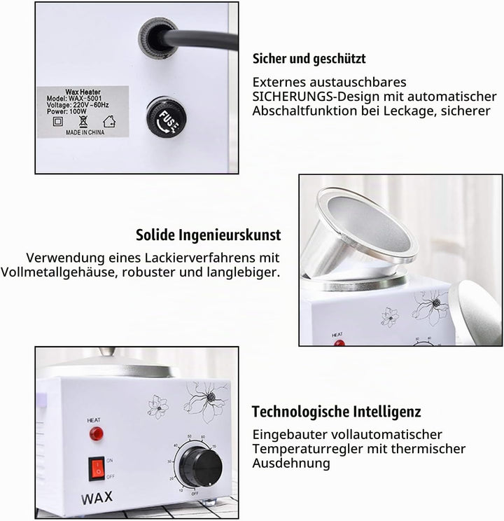 Wachswärmer, Elektrischer Wachsschmelzerhitzer für die Haarentfernung mit einstellbarer Temperatur,