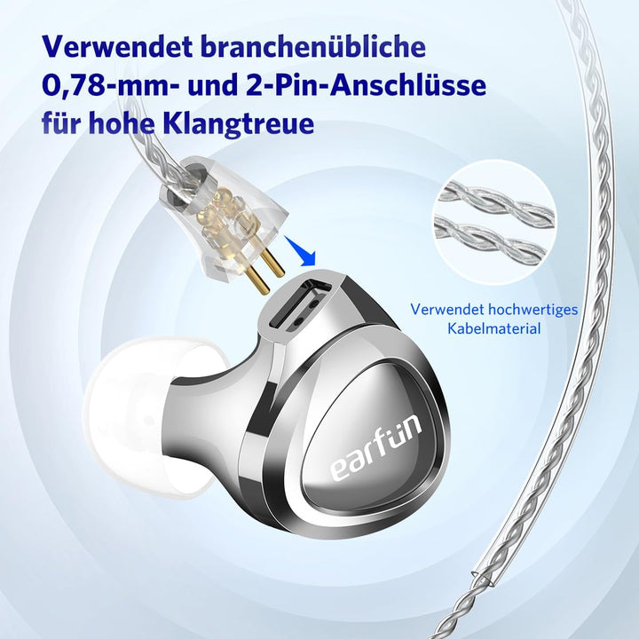 EarFun EH100 Kopfhörer mit Kabel, Hi-Res IEMs, In Ear Kopfhörer | 2 DD + 1 BA Hybrid Treiber für krä