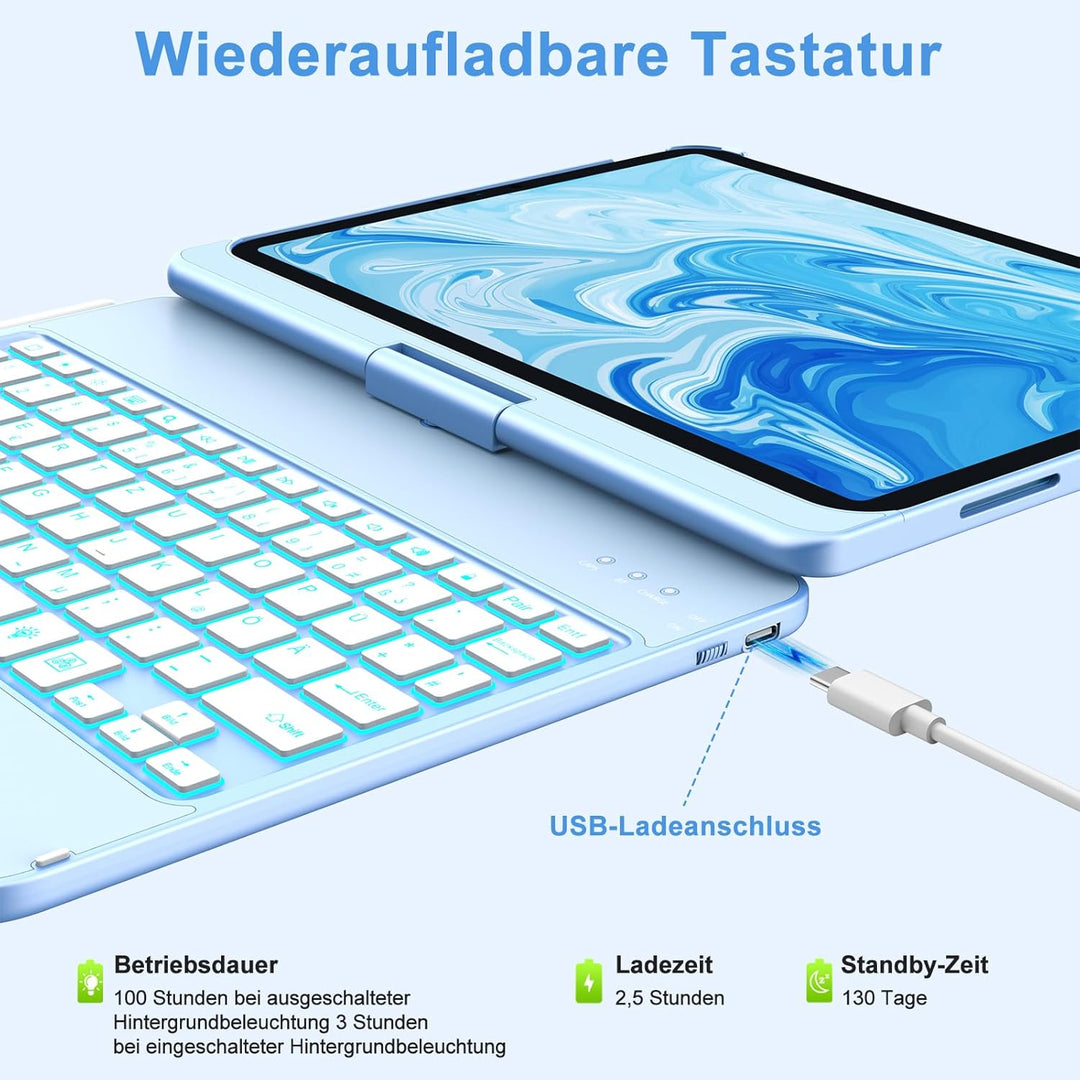 aMZCaSE für iPad 10. Generation 2022/A16 11.Generation 2025 (10,9/11 Zoll) Hülle mit Tastaturhülle,T