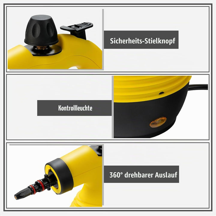 FANTASK 1050W Dampfreiniger Handgerät mit 9 Zubehörteilen, Dampfdruck: 3 bar, Temperatur: bis zu 140