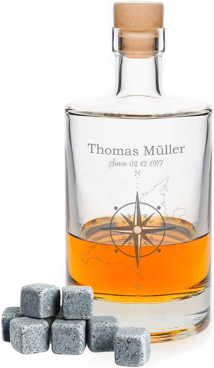 Leonardo gravierte Whiskygläser &amp; Karaffe im Set - Kompass Design - 2x Whisky Gläser personalisiert