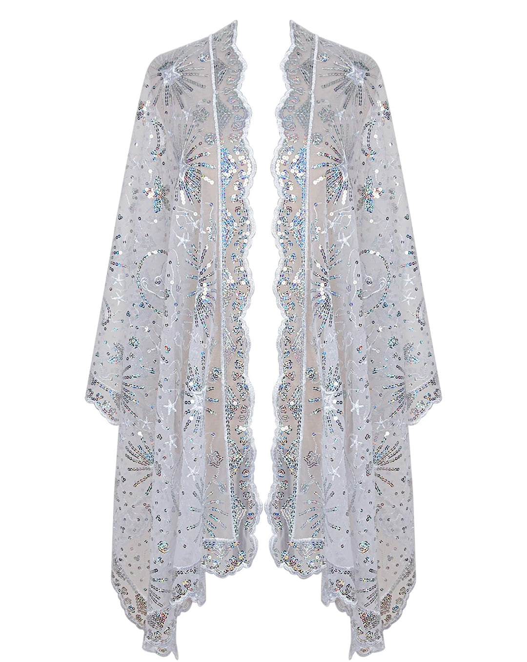 keland Damen Festlich Pailletten Umhang Schal Schultertuch Stola Tuch für Abendkleid A-weiss, A-weis
