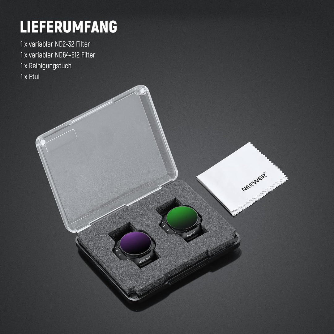 NEEWER Variabler ND Filter Set Kompatibel mit DJI Mini 5 Pro Drone Kamera (ND2-32 + ND64-512), 2er P