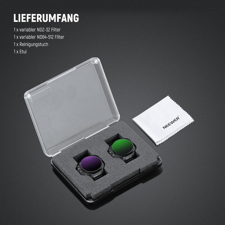 NEEWER Variabler ND Filter Set Kompatibel mit DJI Mini 5 Pro Drone Kamera (ND2-32 + ND64-512), 2er P