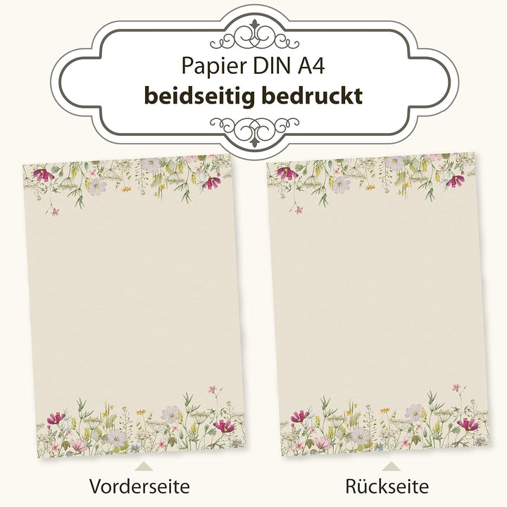 TATMOTIVE Wildblumen 25 Sets Briefpapier mit Umschläge, Feines Design, erstklassiges 90g Naturpapier