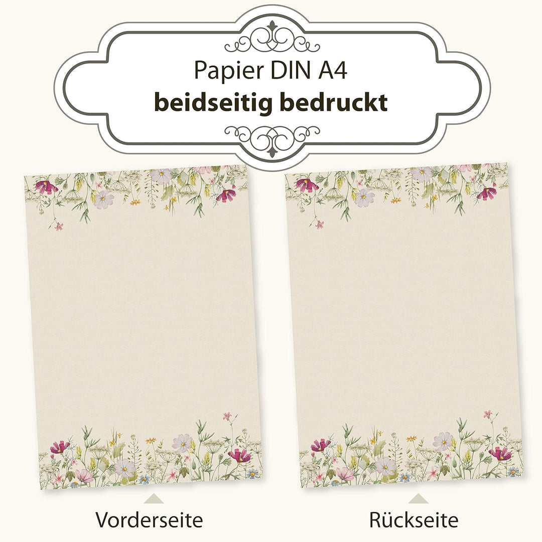 Wildblumen Briefpapier 250 Blatt Papier DIN A4 beidseitig floral Natur nachhaltig für Frauen Schreib