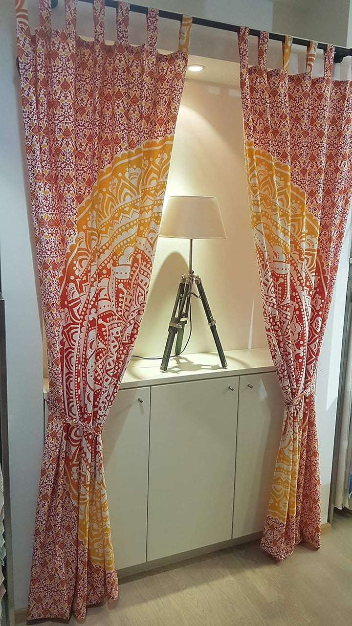 Werterhalt ums Haus Schlaufenvorhänge aus 100% Baumwolle - 1 Schals mit Raffbändchen - orange/gelb