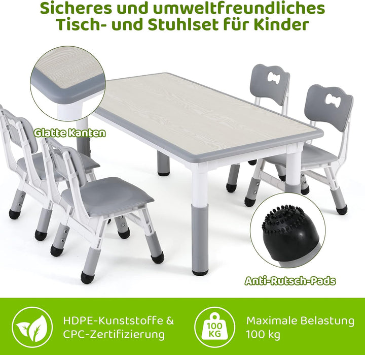 MAMIZO Kindertisch Packung mit 4 Stühlen, Kindertischgruppe Höhenverstellbar, Tisch Stuhl Set für Ki