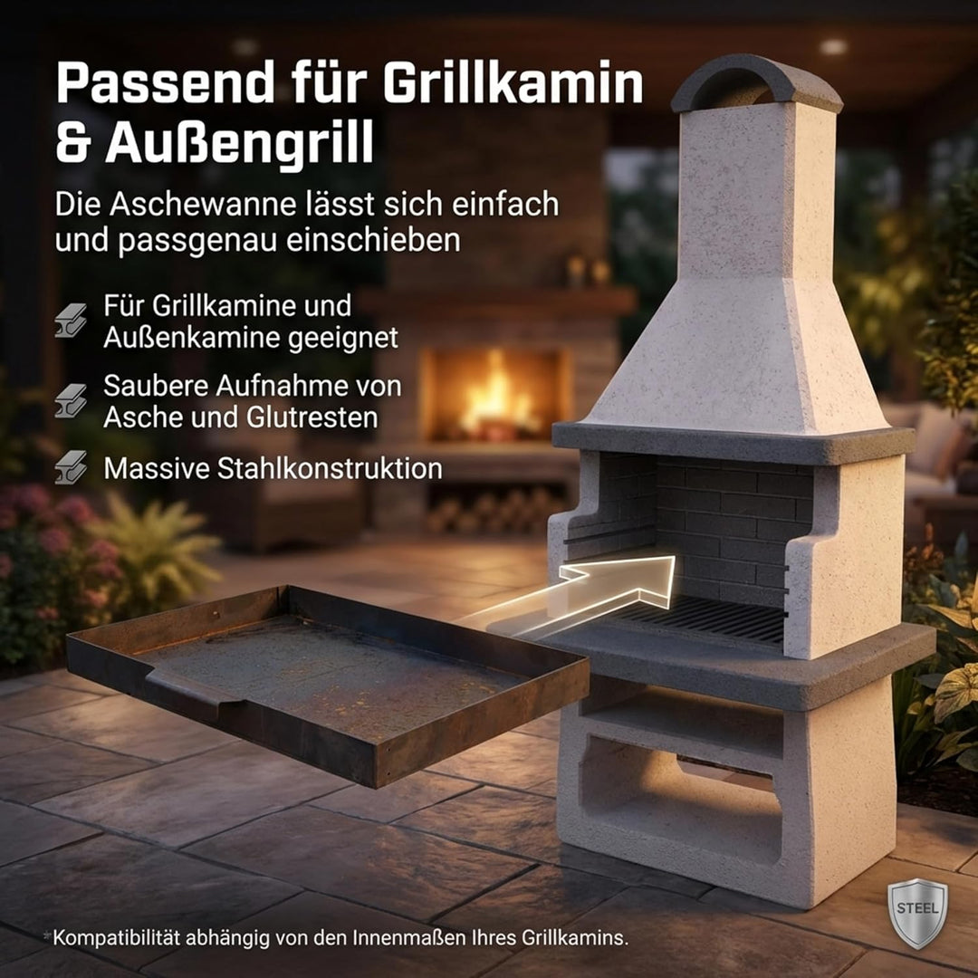 EWH Aschekasten für Grill aus wetterfestem CorTen Stahl/Edelrostoptik (49 x 34 cm) Aschebehälter/Asc