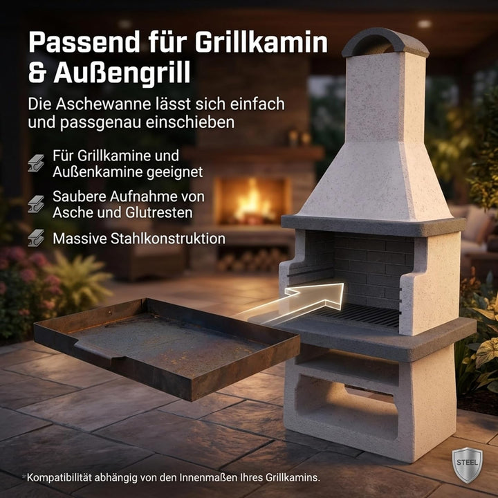 EWH Aschekasten für Grill aus wetterfestem CorTen Stahl/Edelrostoptik (49 x 34 cm) Aschebehälter/Asc