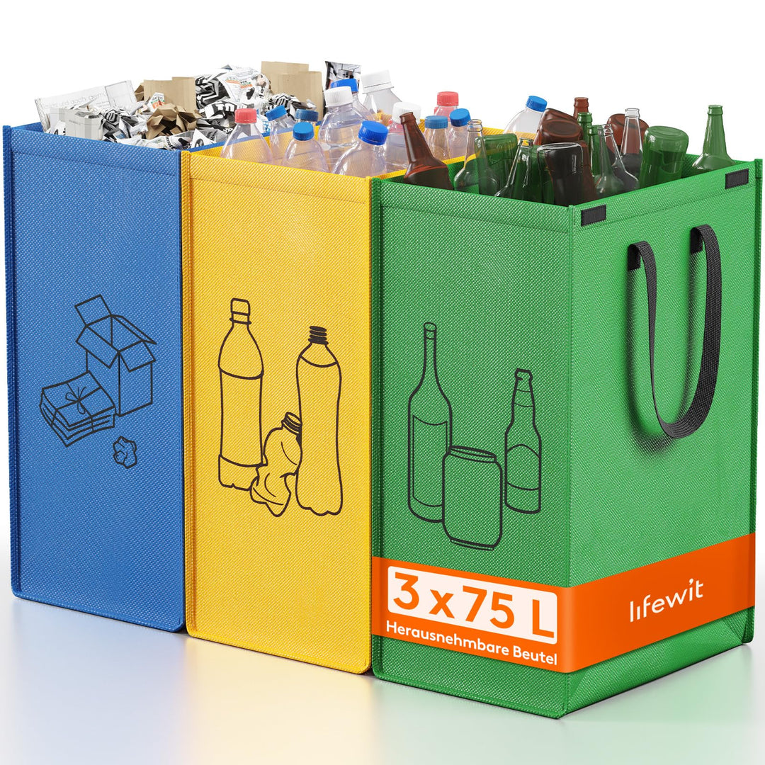Lifewit Mülltrennsystem für Küche, Mülleimer 3 fächer für Papier, Glas und Plastik, Recycling behält