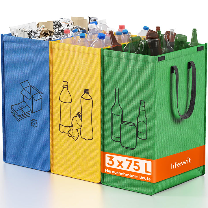 Lifewit Mülltrennsystem für Küche, Mülleimer 3 fächer für Papier, Glas und Plastik, Recycling behält