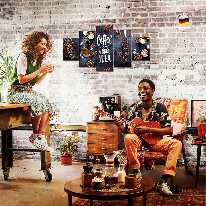 Runa Art Bild Esszimmer Küchenbilder Küche Kaffee 5 Teilig Coffee Esszimmer Grau Braun Wandbilder au