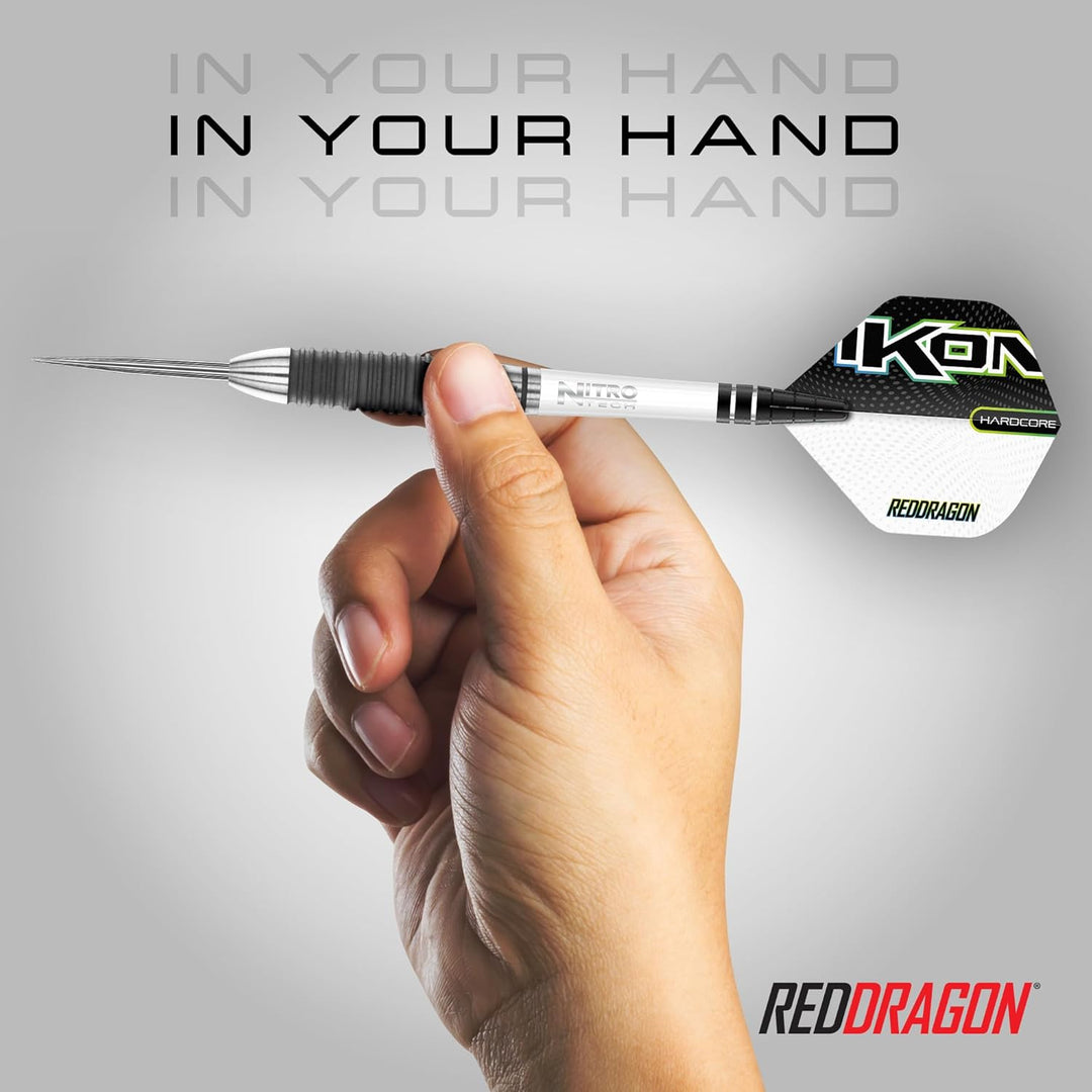 RED DRAGON Ikon Signature Series Professionelles Wolfram Steeltip Dart Set mit Flights und Schäften