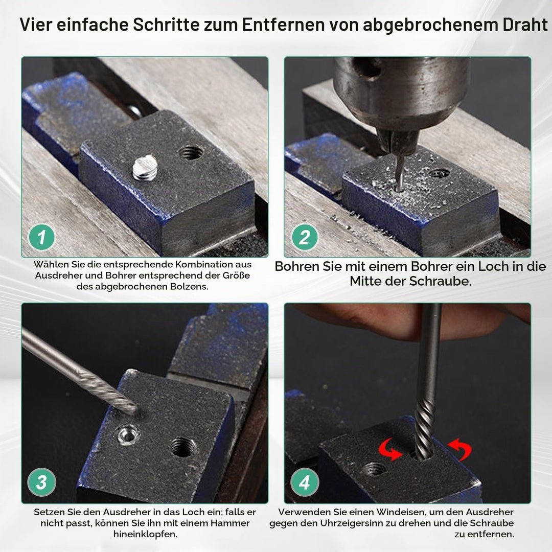11 PCS Schraubenausdreher Set, Linksausdreher Set mit 5 Ausdrehern + 5 Bohrern + 1 Schraubenschlüsse