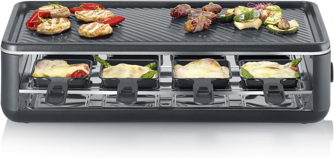 SEVERIN Raclette-Grill für 8 Personen, Raclette mit grosser antihaftbeschichteter Grillplatte, extra