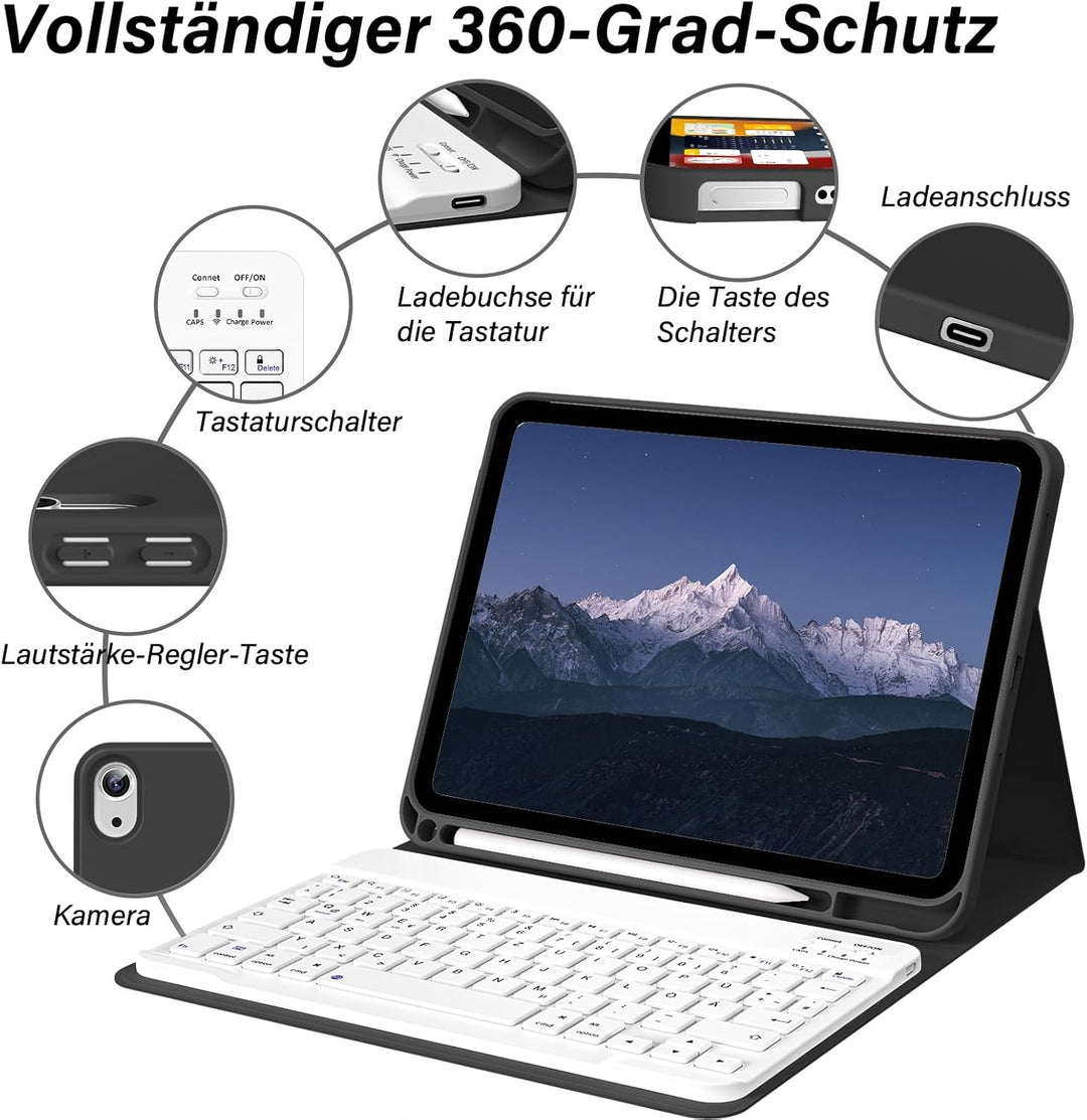Hülle mit Tastatur für iPad A16 11. /10.Generation 11/10,9 Zoll 2025/2022, Magnetisches Anti-Detach