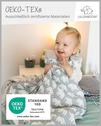 ULLENBOOM Sommerschlafsack Baby Mint Grau (Made in EU) - Aus OEKO-TEX Materialien - 0,5 TOG, Schlafs