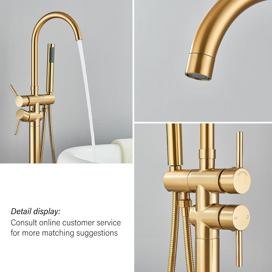 Rozin Freistehende Badewannenarmatur Gebürstetes Gold Wasserhahn Zweihebelmischer mit Handspritzgerä