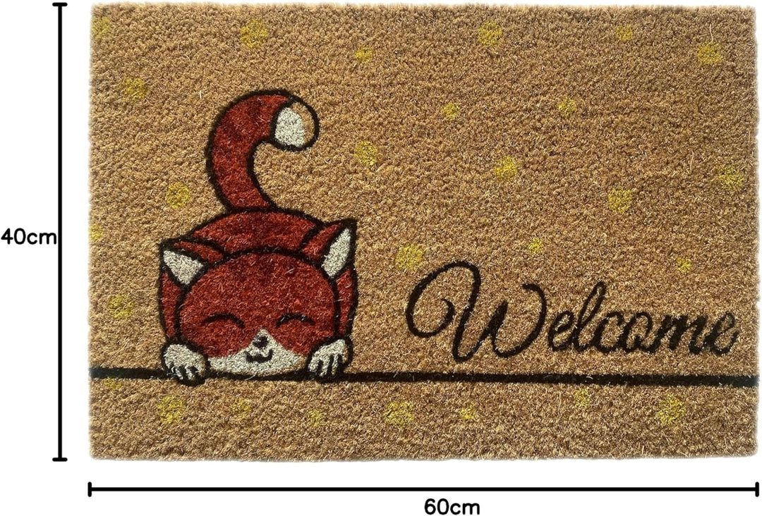 CARPETIA Schuhabtreter aus Kokos langlebig | umweltfreundlich | Kätzchen orange gelb, 40 x 60 cm 40