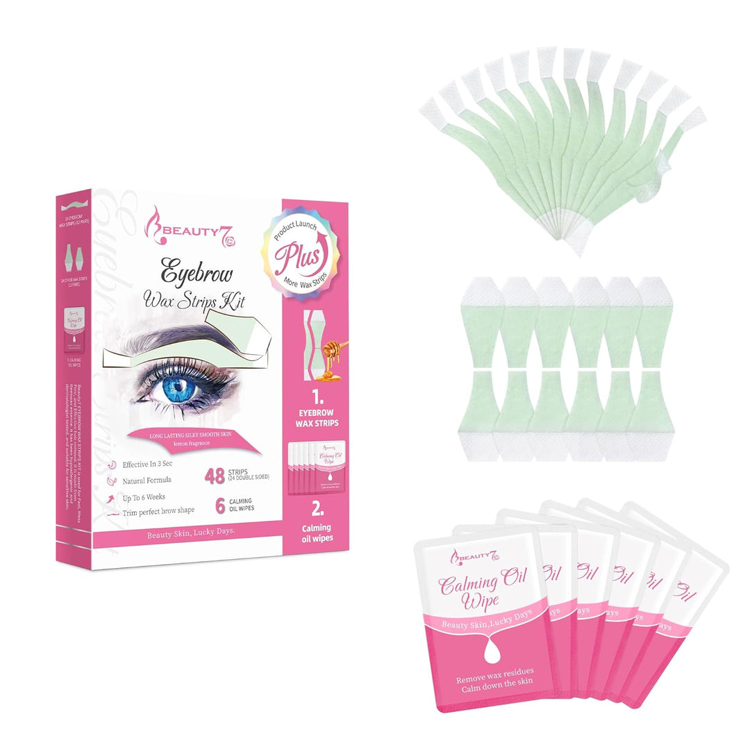 Beauty7 Kaltwachsstreifen für Gesicht, 48 Streifen, Enthaarungsstreifen, Augenbrauen und Lippen, nor