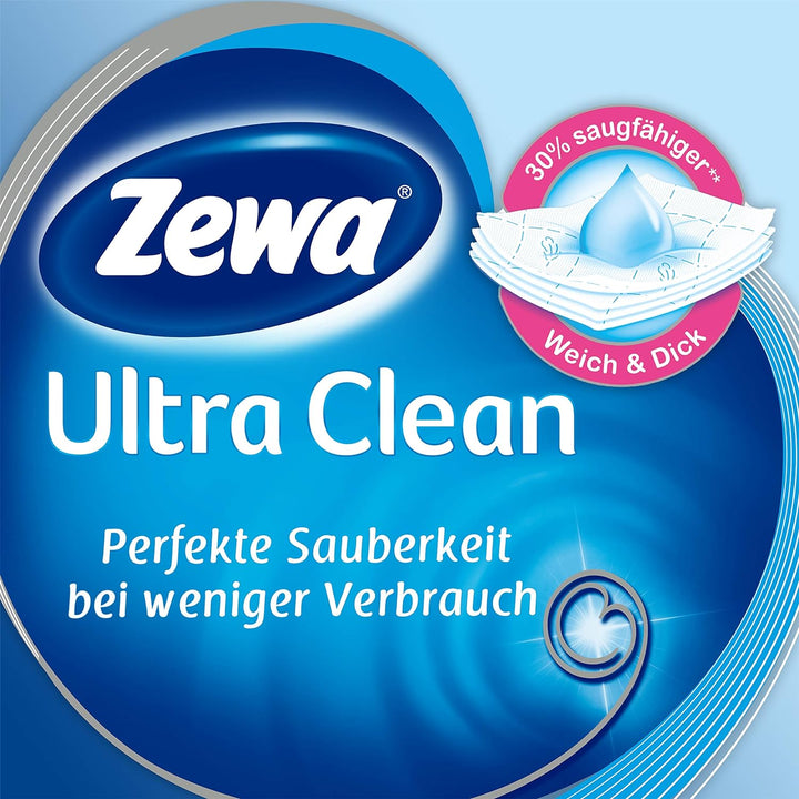 Zewa Toilettenpapier Ultra Clean 4-Lagig, Mega Pack, 3 Packungen (48 Rollen x 135 Blatt) Mehrfarbig