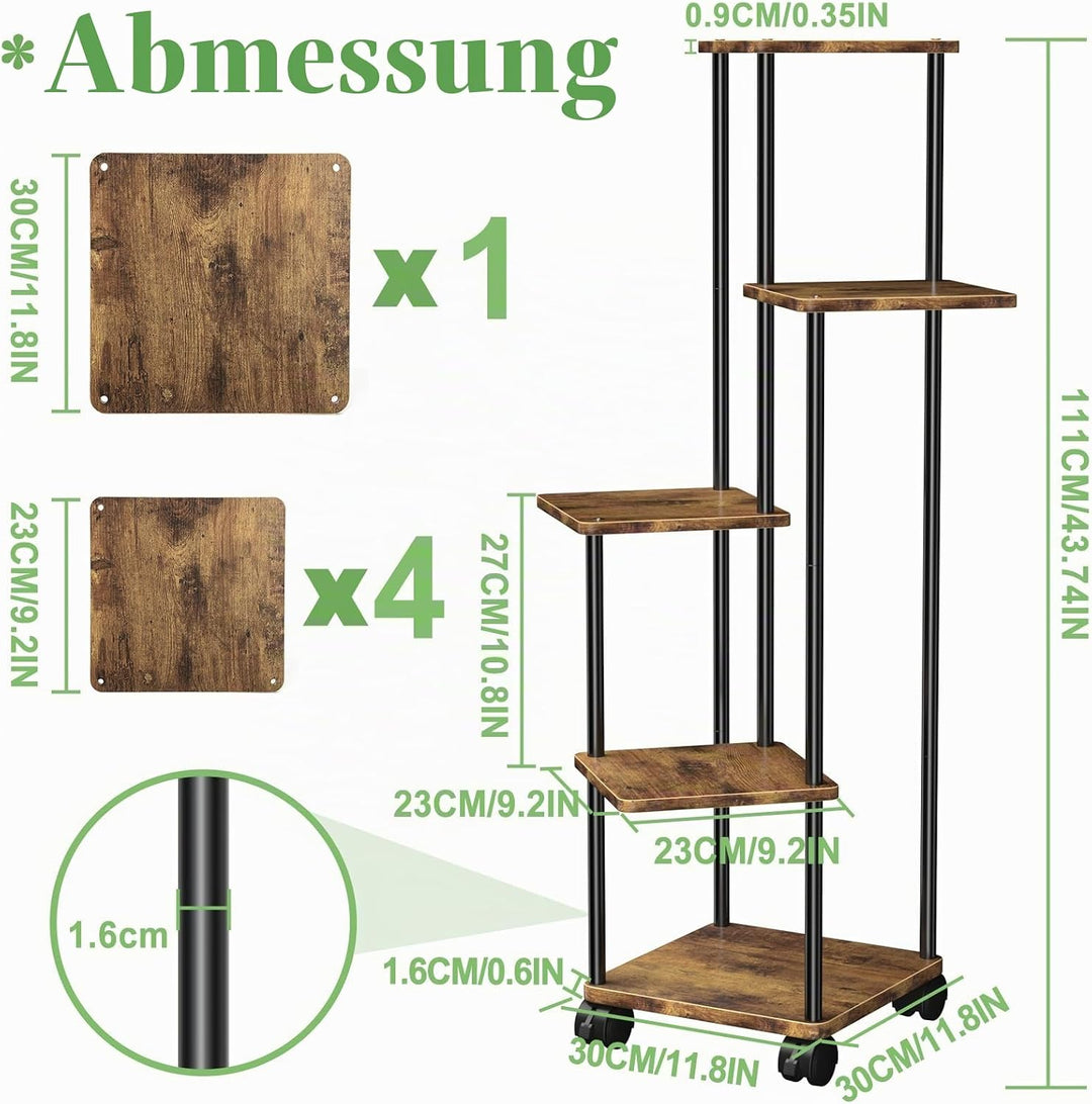 Blumenständer Pflanzenständer 5 Tier Holz, Pflanzenregal Mit Abnehmbaren Rollen, Modernes Blumenrega