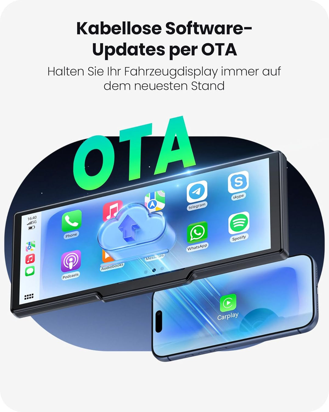 9,26" Tragbarer CarPlay Display für Apple CarPlay &amp; Android Auto mit 4K-Dashcam &amp; HD-Rückfahrkamera,