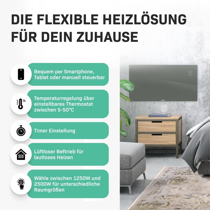 VONROC Elektroheizung energiesparend 2500W - Konvektor Heizung [30qm Räume] - Mobile Elektrische Hei