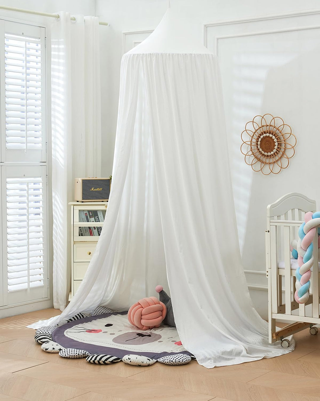 Surwin Betthimmel Madchen Jungen Babybett Doppelbett, Einfarbig Moskitonetz Baldachin Kinderzimmer E