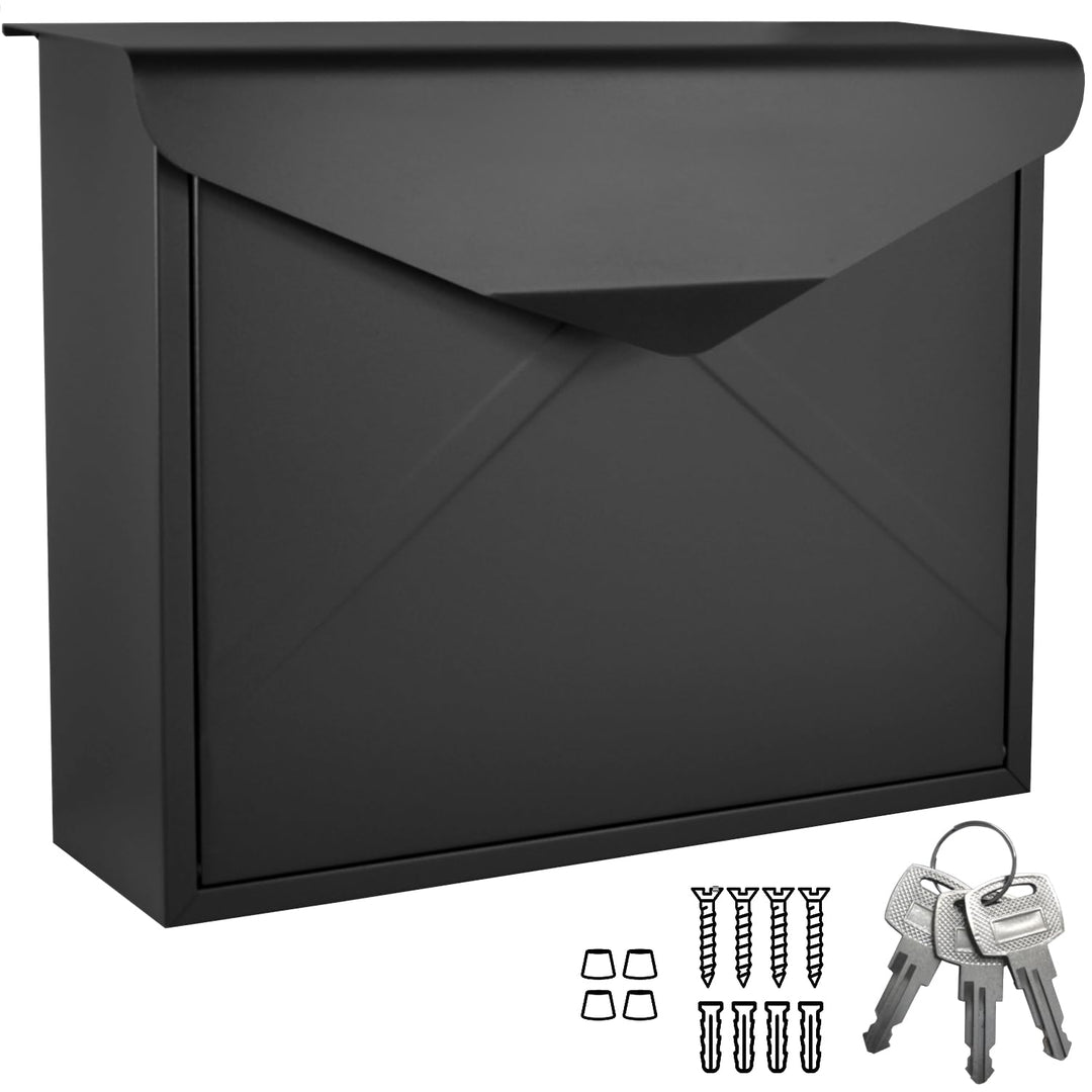 Designer Briefkasten Wandbriefkasten Postkasten ohne Zeitungsrolle Zeitungsfach Schwarz Matt RAL 901