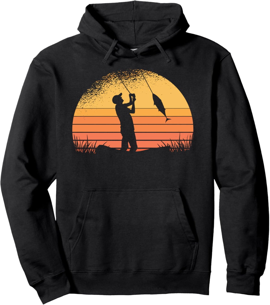 Angler angelt Fisch mit Sonne Motiv für Herren Damen Kinder Pullover Hoodie