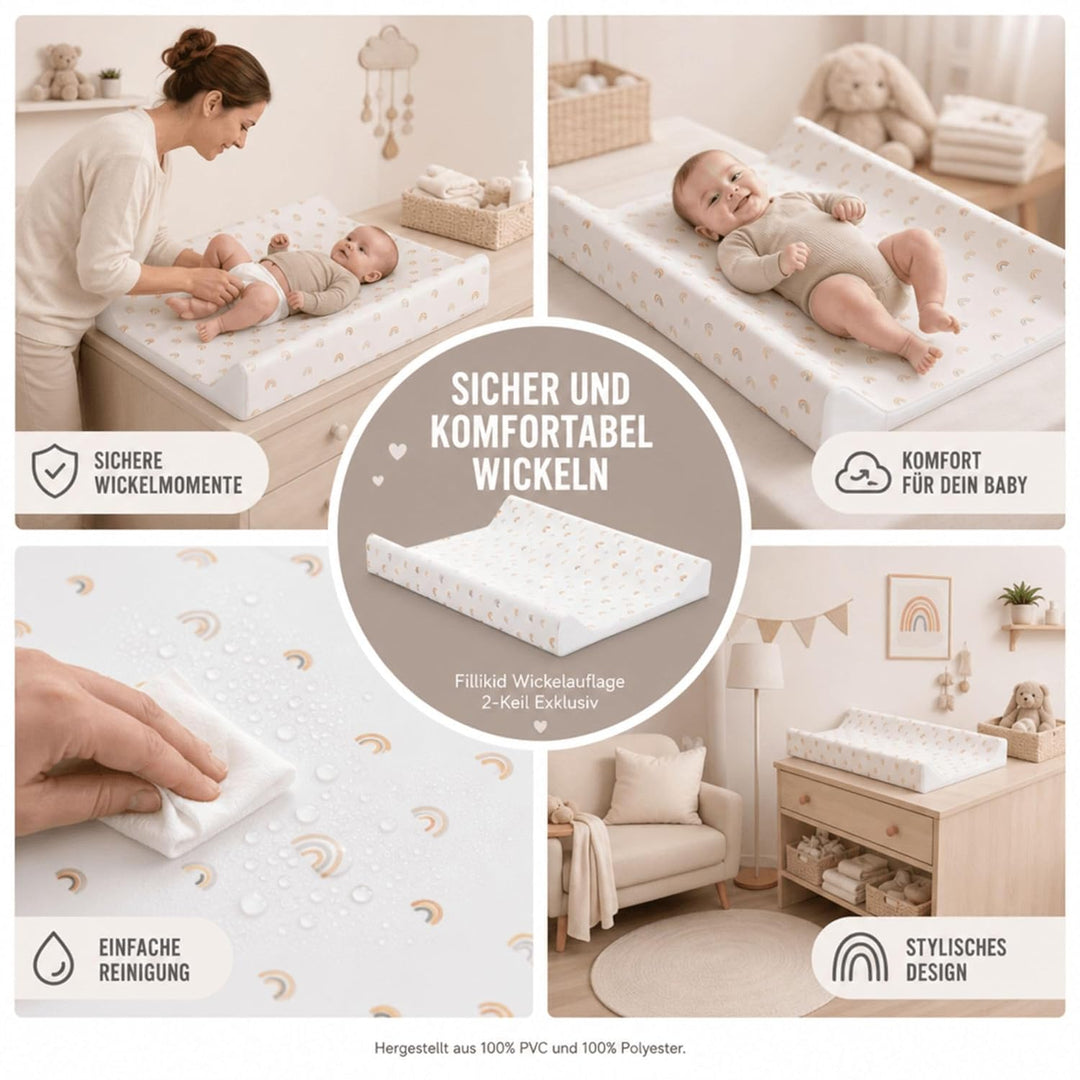 Fillikid Wickelauflage 2-Keil Exclusiv/Wickelmulde 50x65 cm/Wickelunterlage mit abwaschbarer Folienb