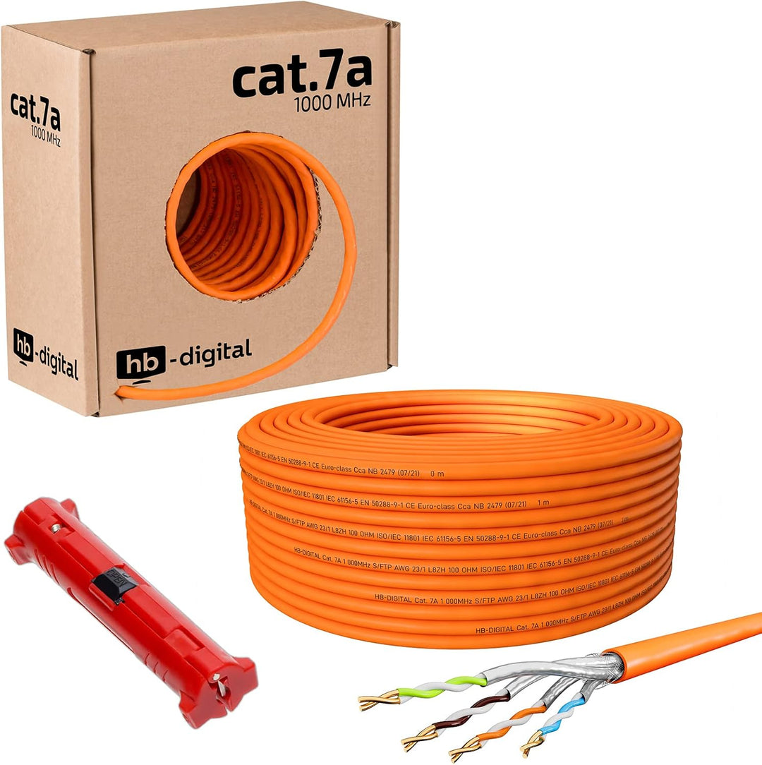 HB-DIGITAL 50m CAT.7a Netzwerkkabel Orange Verlegekabel Ethernet LAN AWG23 Reines Kupfer S/FTP PiMF