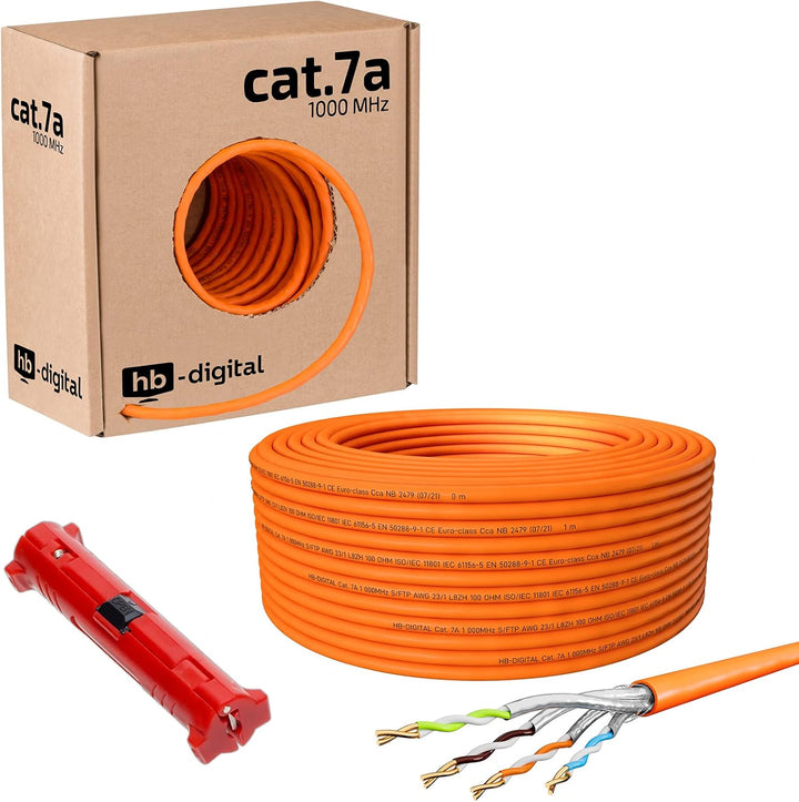 HB-DIGITAL 50m CAT.7a Netzwerkkabel Orange Verlegekabel Ethernet LAN AWG23 Reines Kupfer S/FTP PiMF