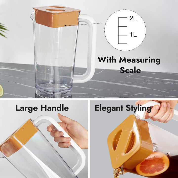 CURTA krug 2liter Wasserkrug Mit Deckel Mit Griff mit Skala, Kunststoff Für kühlschrank,2 liter pitc