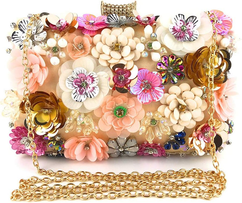 VALICLUD Bunte Pailletten Blume Abend Clutch Bag Floral Perlen Clutch Geldbörse Handtasche Kette Tas