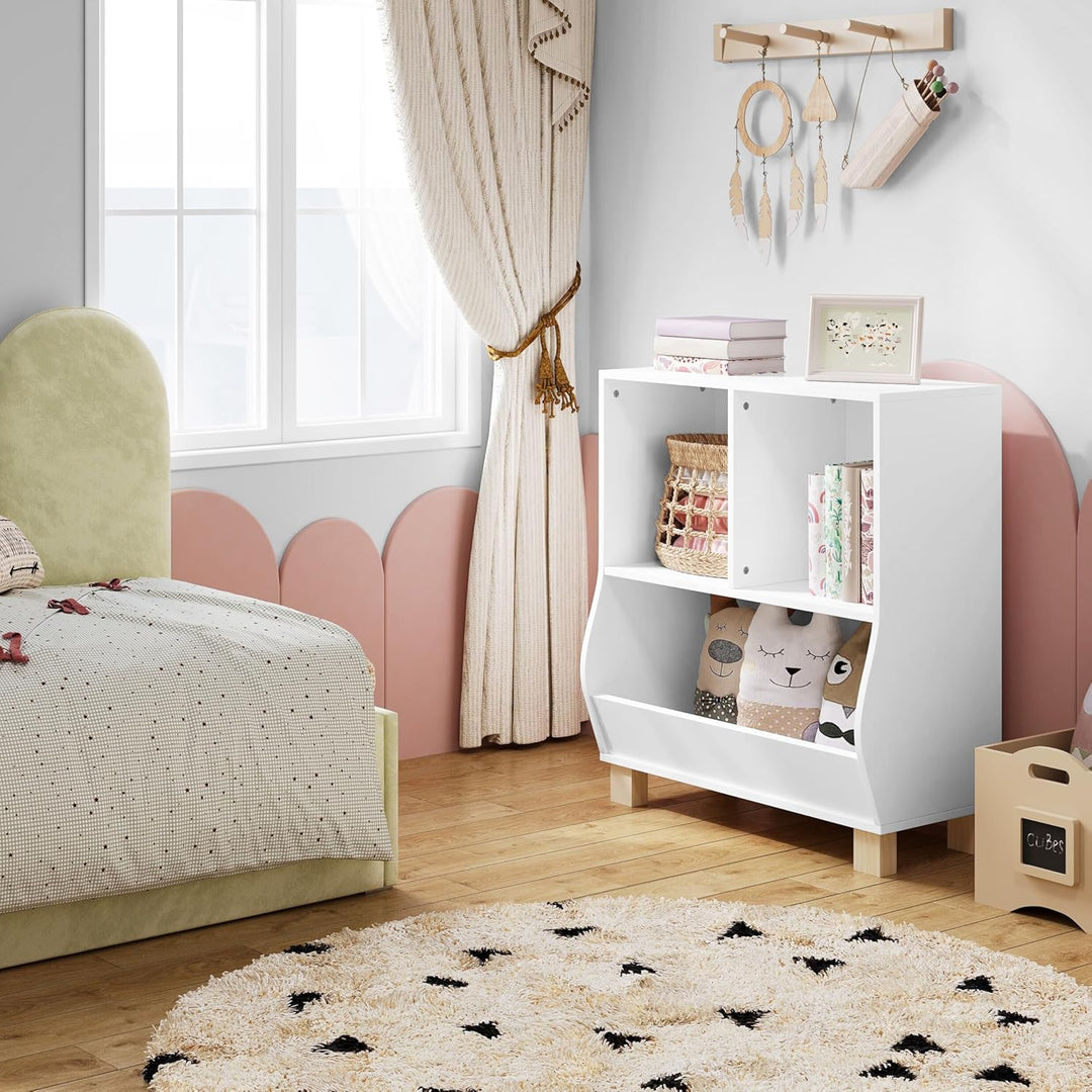 Lestarain Bücherregal Kinder, Regal weiss mit 3 Fächern, Montessori Kinderregal, Spielzeugregal mit