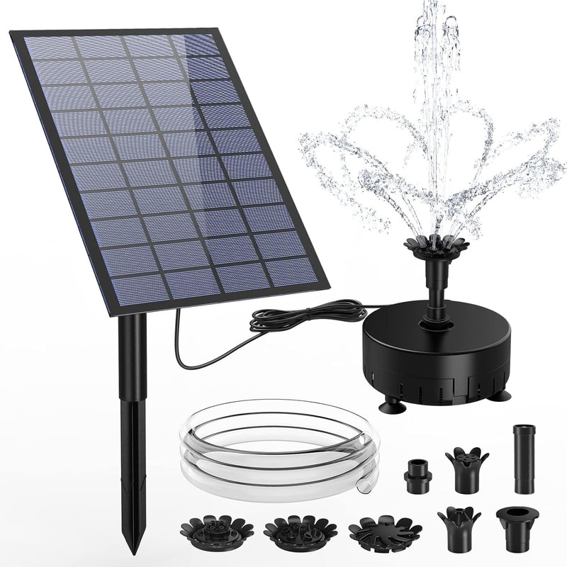 AMZtime 7W DIY Solar Springbrunnen mit 1,5M Wasserleitung und Pfahl, Upgrade Solar Teichpumpe Kit So