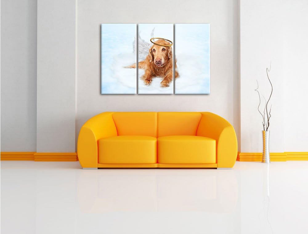 Pixxprint Hundeengel auf Wolke# als Leinwandbild | Grösse: 3 Teilig (120x80) | Wandbild| Kunstdruck