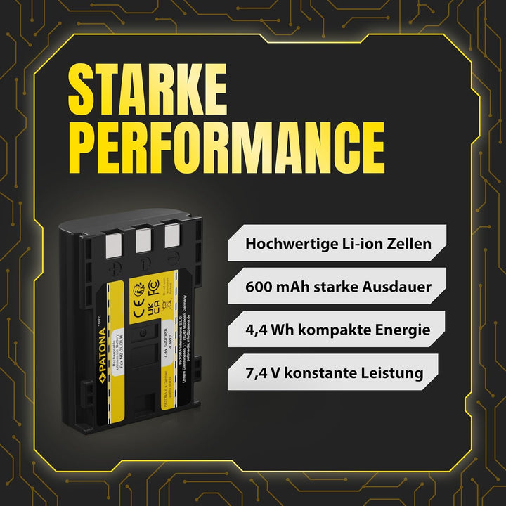 PATONA 2X Akku Ersatz für Canon NB-2L, NB-2LH Battery Pack 600mAh 4.4Wh | Ersatzakku für EOS 350D 40