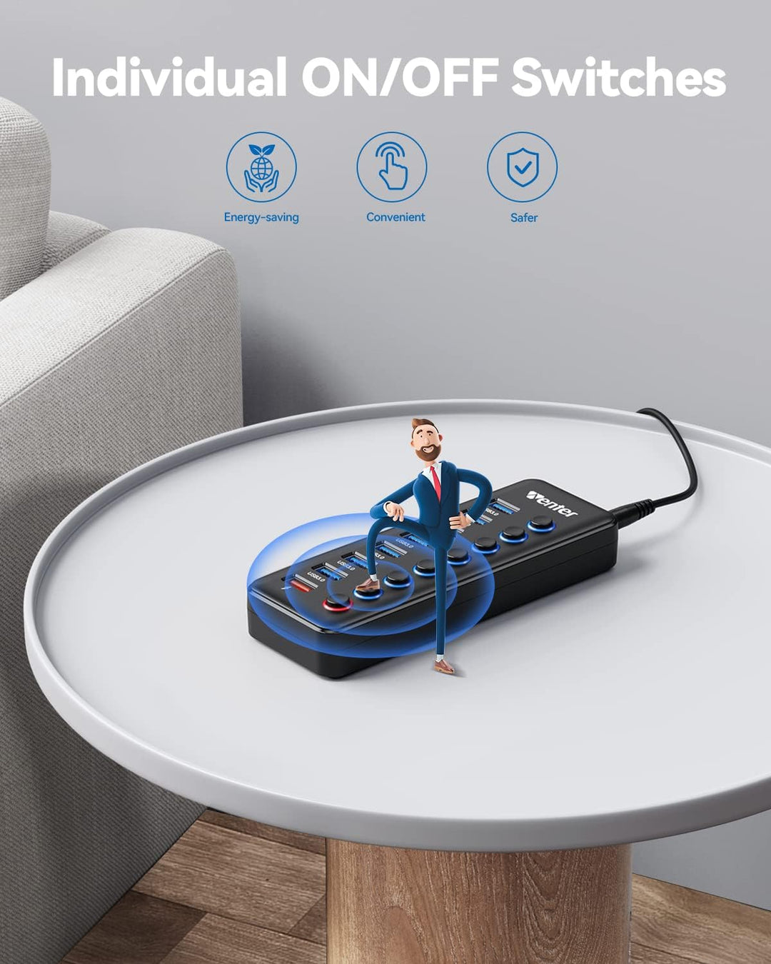 WENTER USB Hub 3.0 Aktiv, 11 Ports 36W (12V / 3A) Netzteil, USB 3.0 Mehrfach Ports Verteiler mit LED