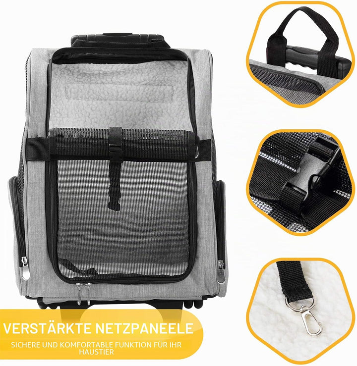 KOPEKS Deluxe-Rucksack/Reisetasche für Haustiere mit Doppelrollen, Medium, grau grau Medium, grau Me