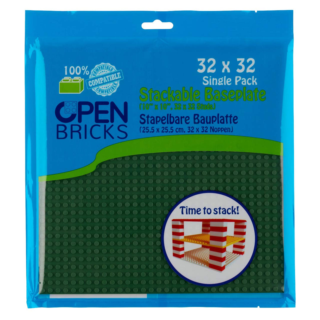 OPEN BRICKS Bauplatte, 32x32 (25,5 x 25,5 cm), Olivgrün/Olive Green, 1 Stück, Kompatibel mit Allen f