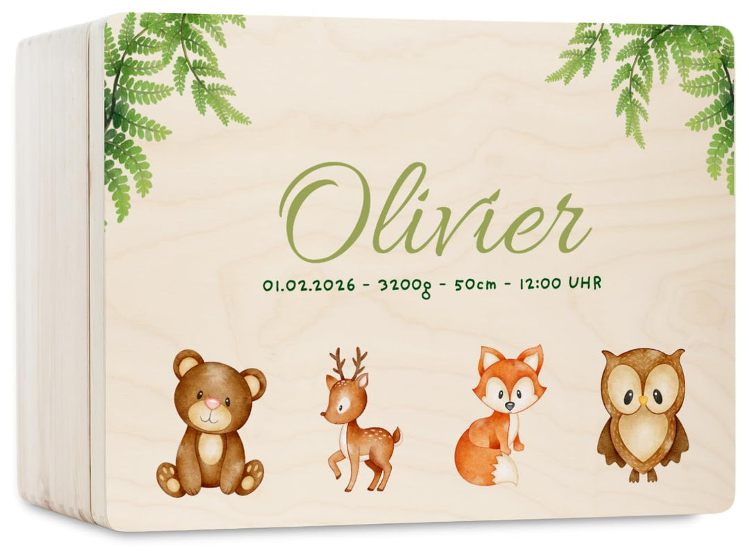 Pinus Personalisierte Erinnerungskiste aus Holz - 60x40x23 cm eschenkbox mit Text zur Geburt, Taufe