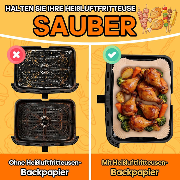 225 Stück Backpapier für Ninja Foodi Flexdrawer 10,4 L, Heissluftfritteuse AF500EU bis 230 °C, Airfr