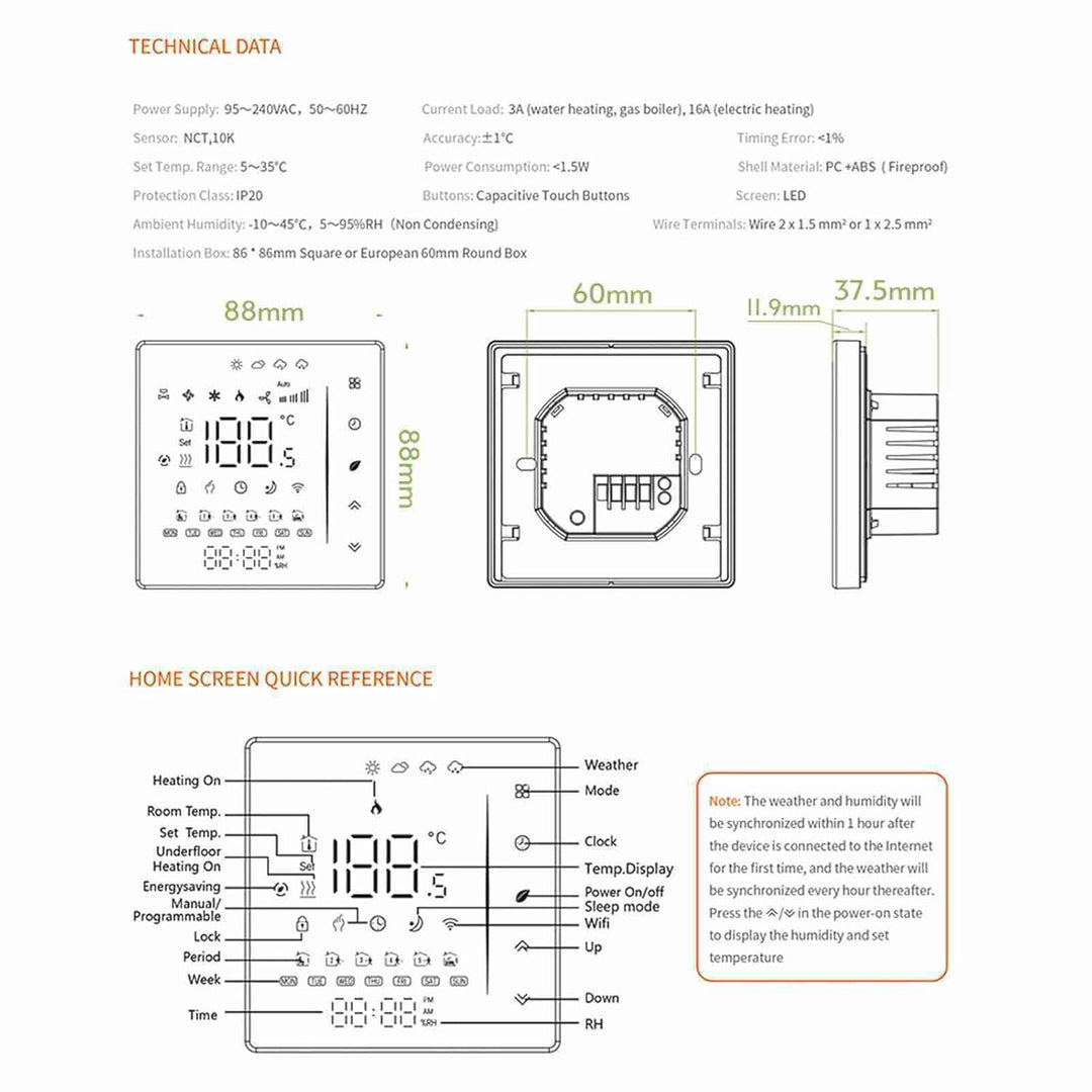 WiFi Smart Thermostat Raumthermostat, Wöchentlich programmierbar Unterstützt Touch Control/Mobile AP