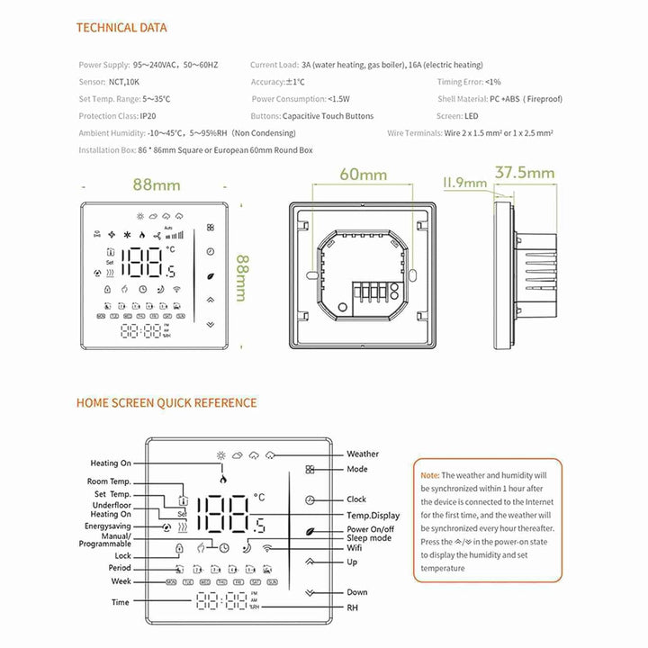 WiFi Smart Thermostat Raumthermostat, Wöchentlich programmierbar Unterstützt Touch Control/Mobile AP