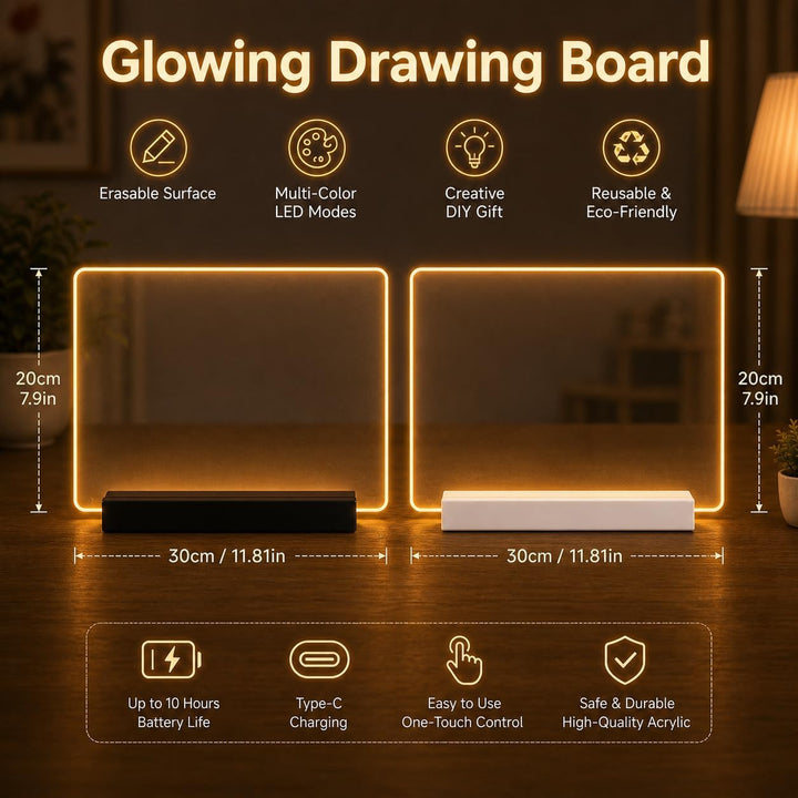 LED Zeichenbrett, Wiederaufladbare LED Notiztafel mit Farben, Led Maltafel Kinder mit 12 Farben Stif