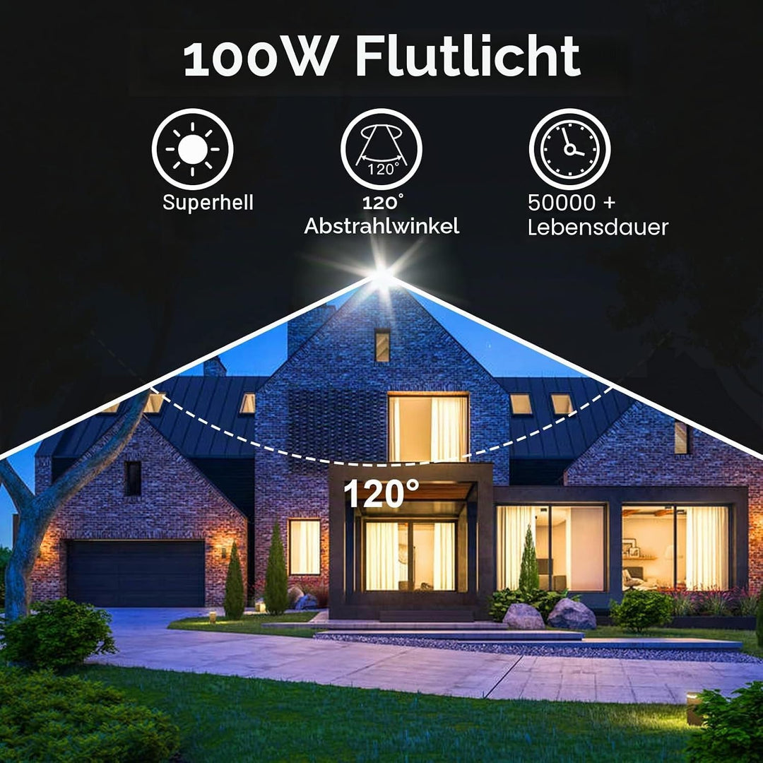 Indmird LED Strahler Aussen 100W, 2 Stücke Superhell 10000LM LED Fluter 6500K Kaltweiss LED Scheinwe